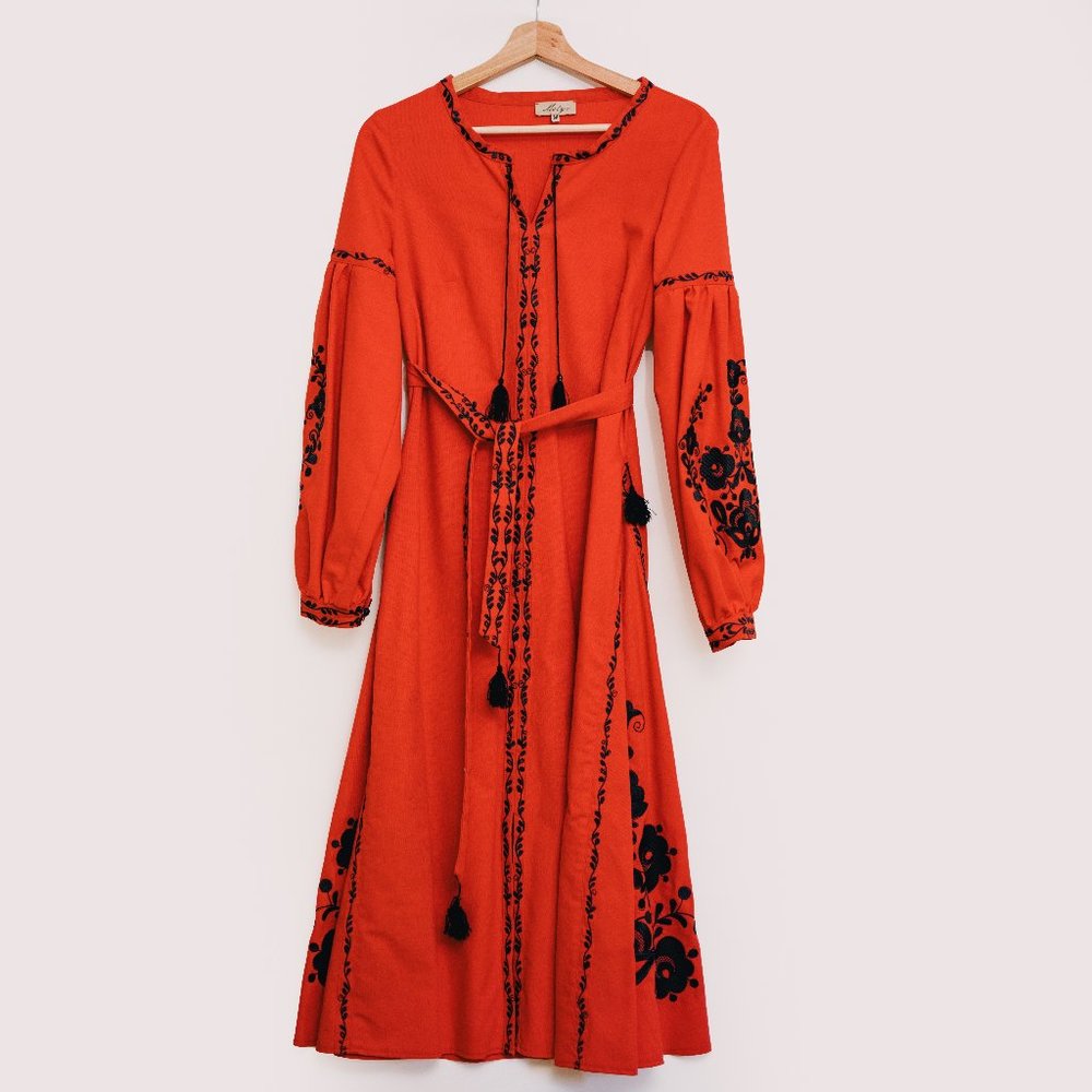 Linen Ukrainian embroidery dress